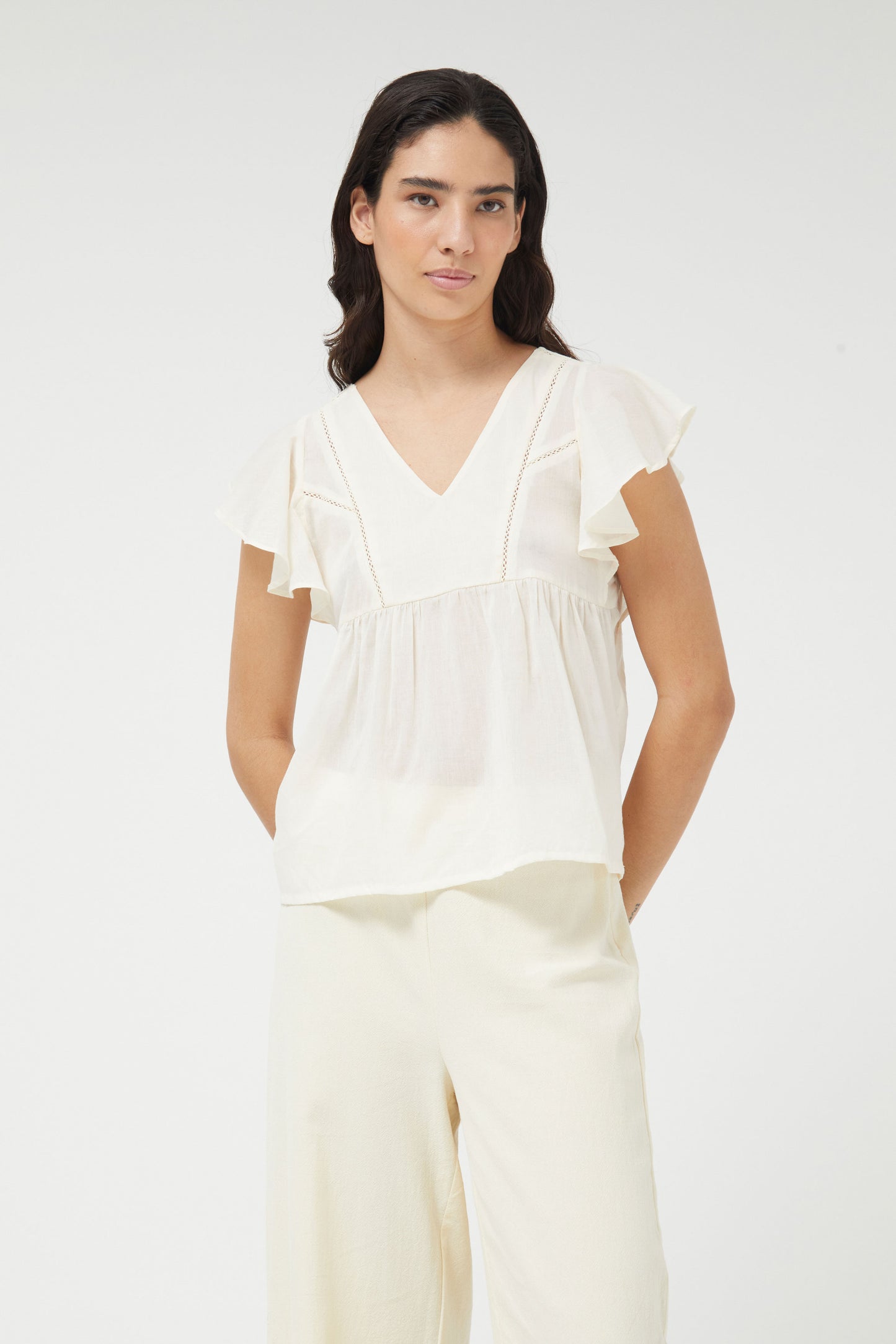The cream crochet detail top