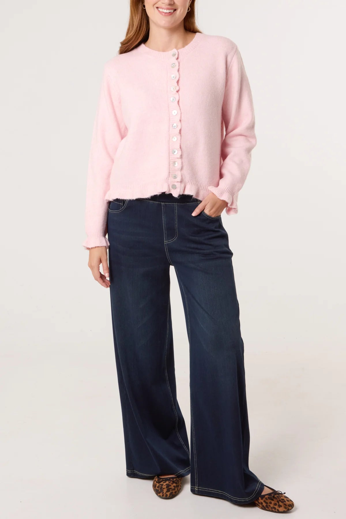 HELENA ruffle trim knit cardigan in pink