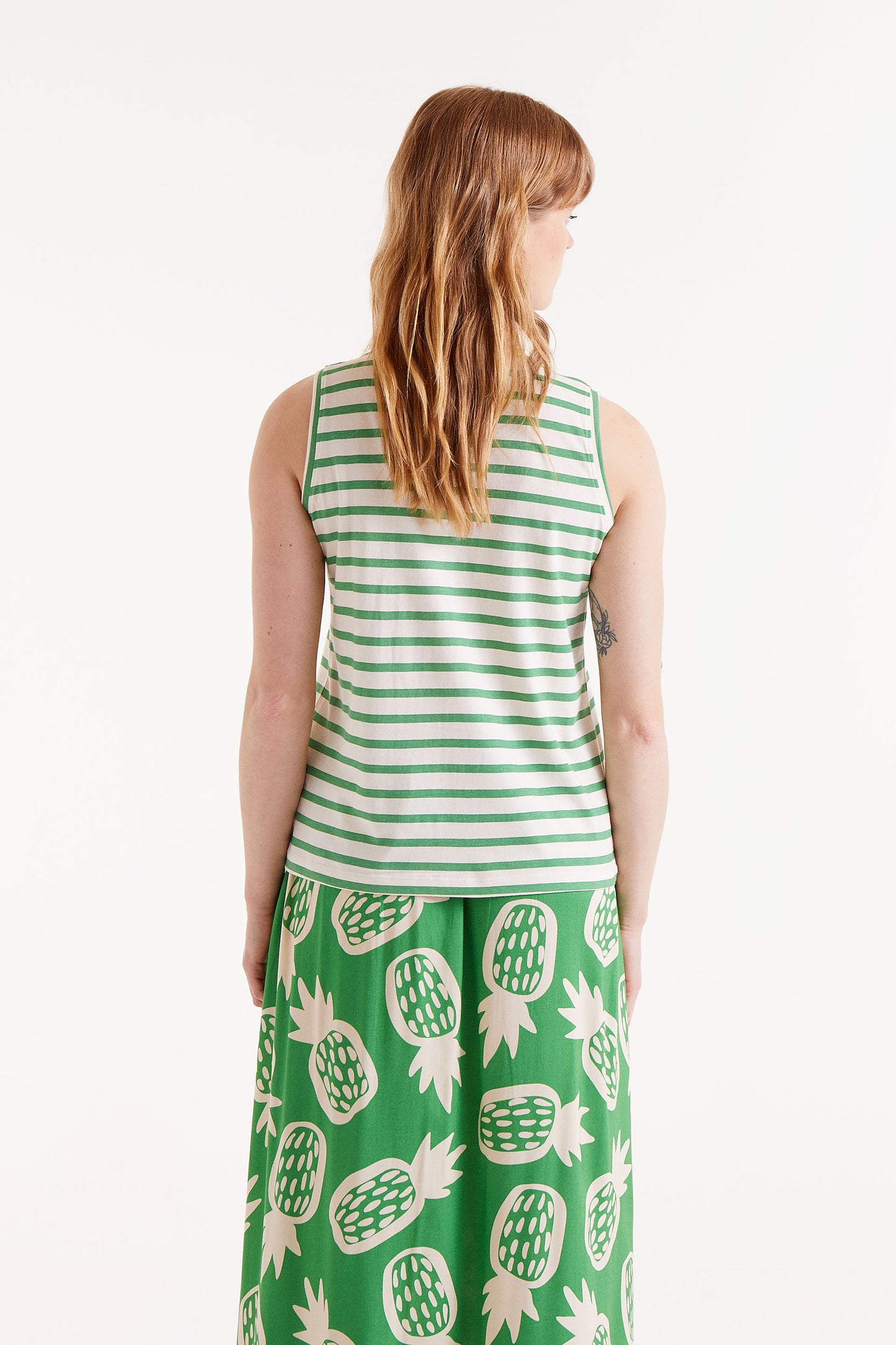 CECE green stripe tank top with banana embroidered motif