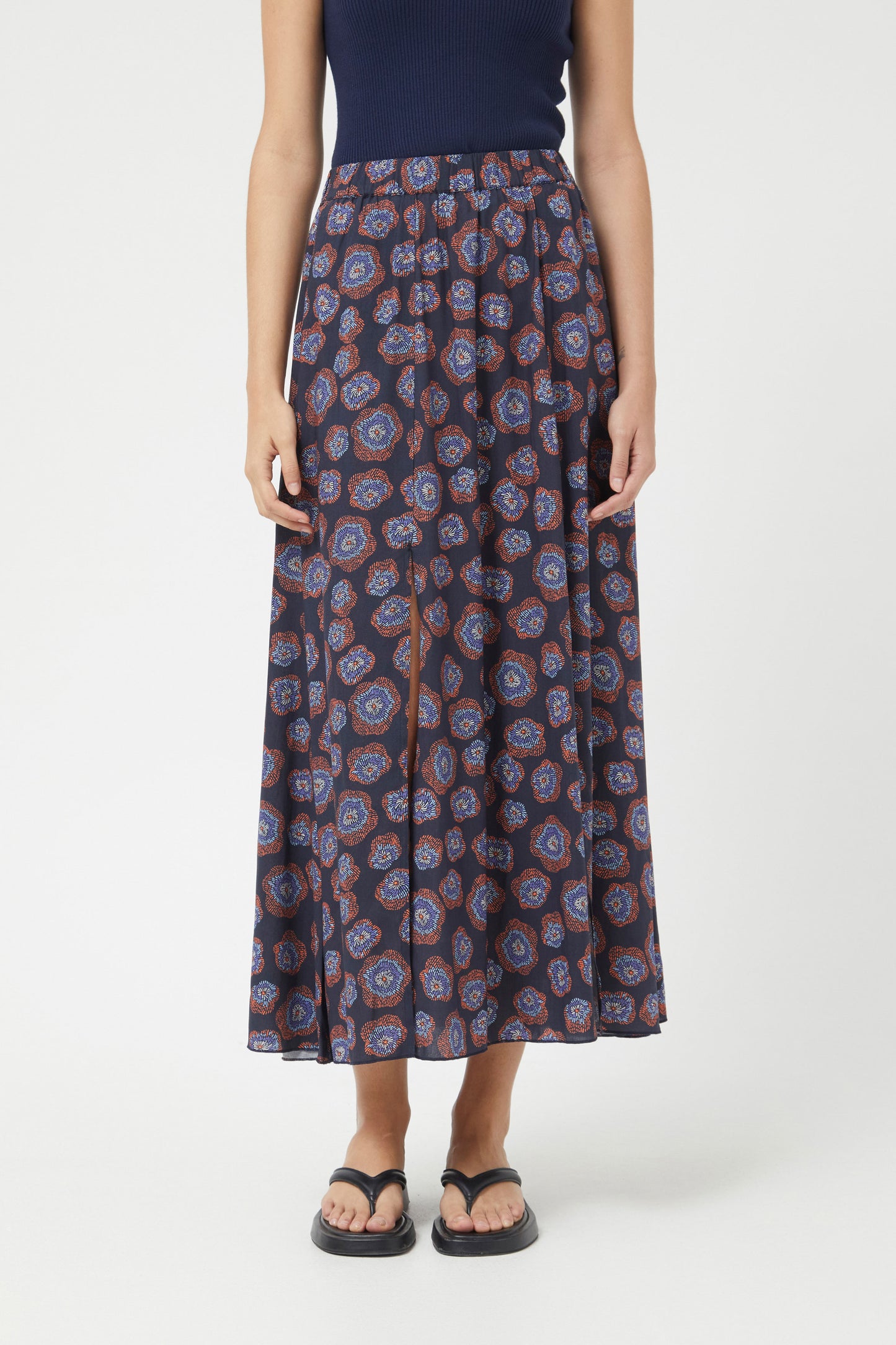 KIM printed midaxi skirt in navy blue