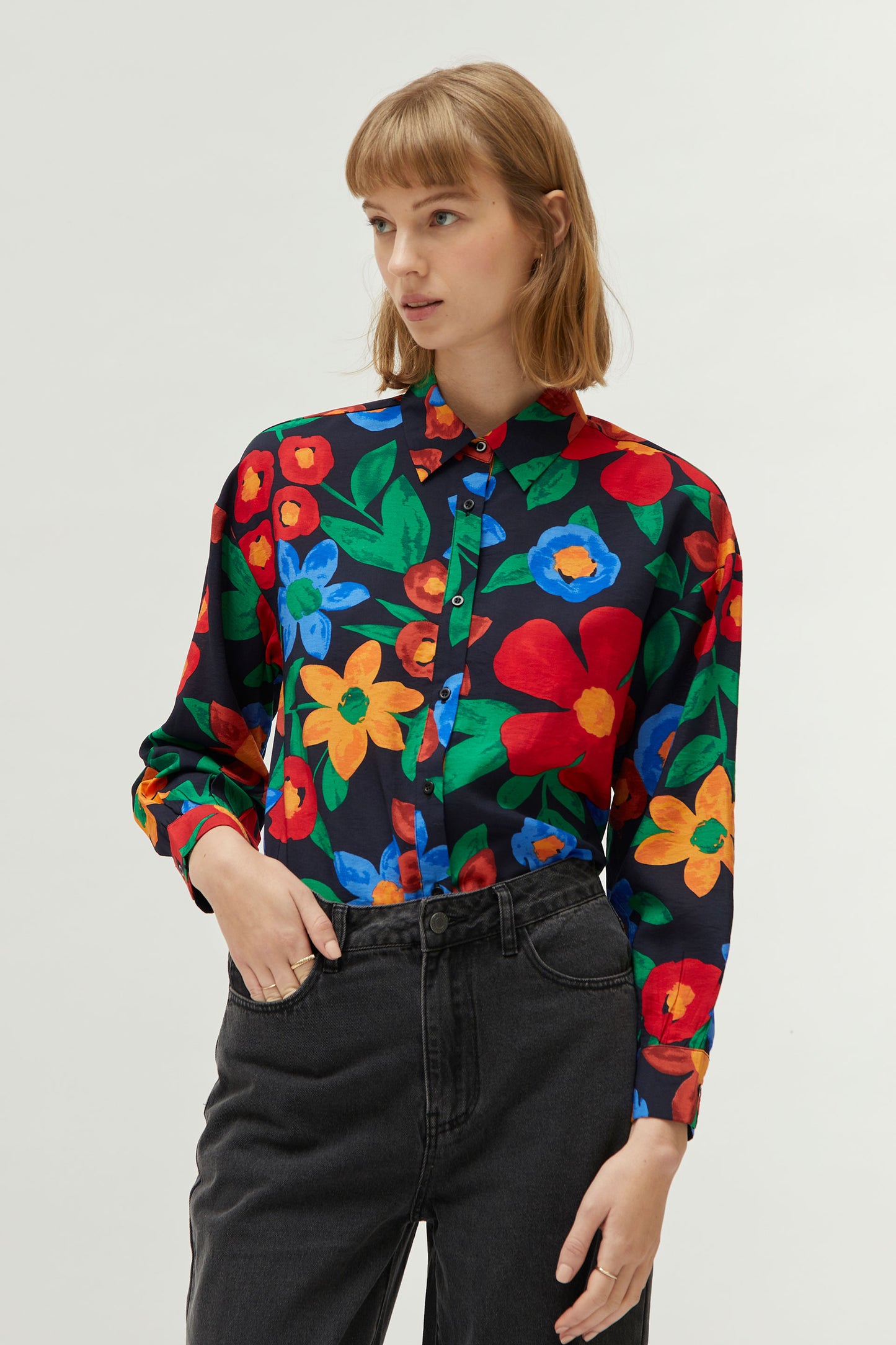 JUDITH navy multicolour floral shirt style blouse