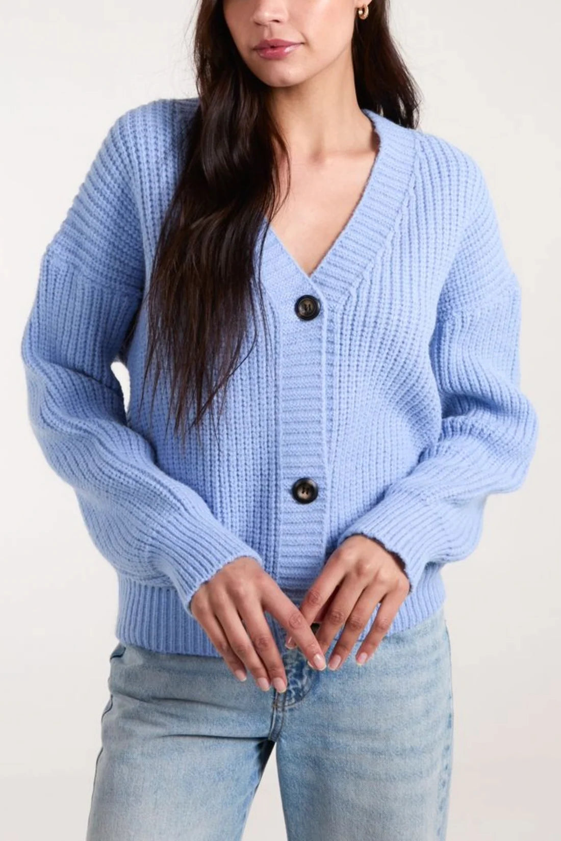 Ivy button up knit cardigan in powder blue