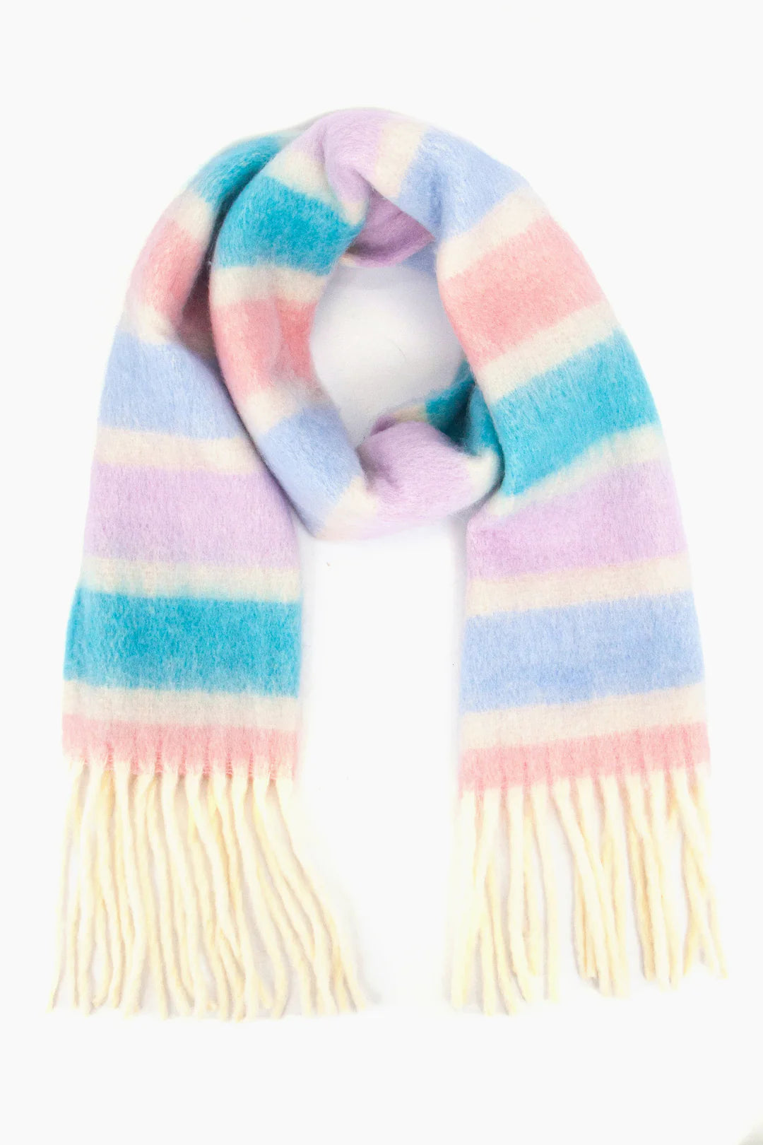 ANYA pastel stripe soft tassel scarf