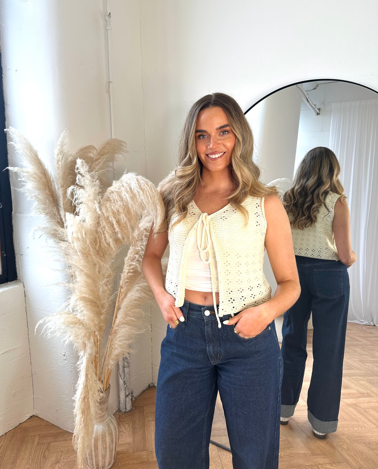 The JESS cream crochet tie front waistcoat