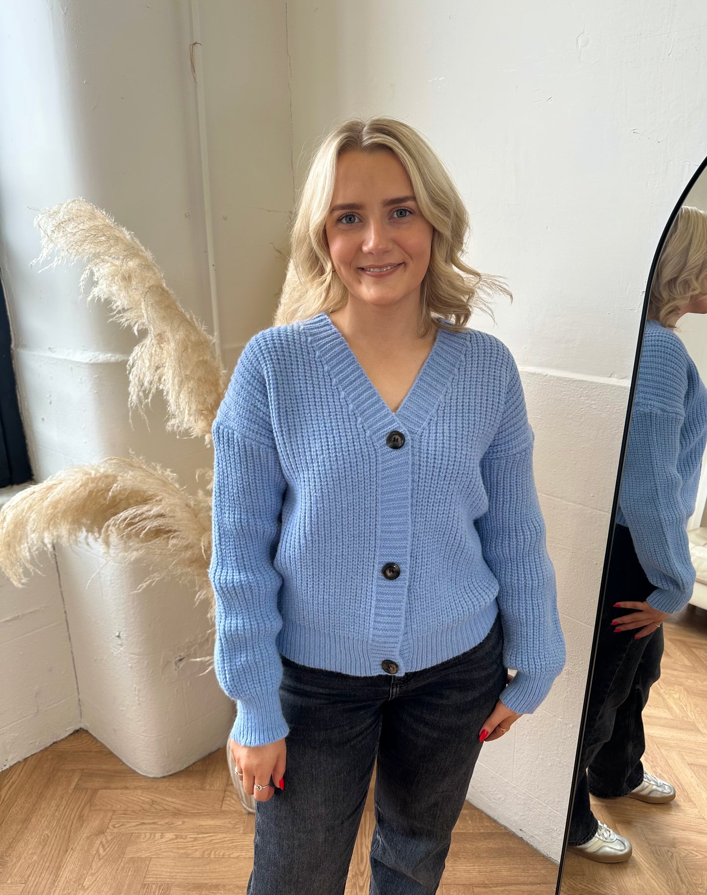 Ivy button up knit cardigan in powder blue
