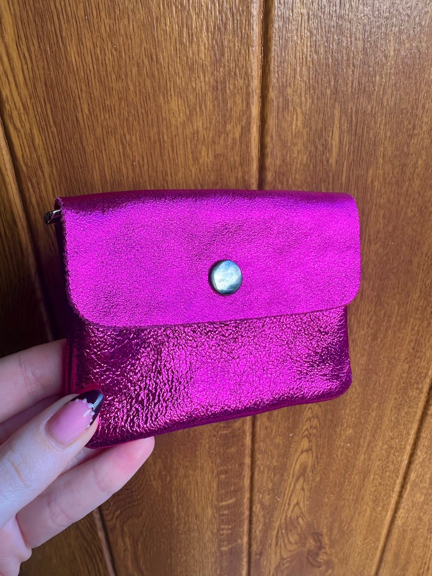 ELLA metallic leather purse in pink