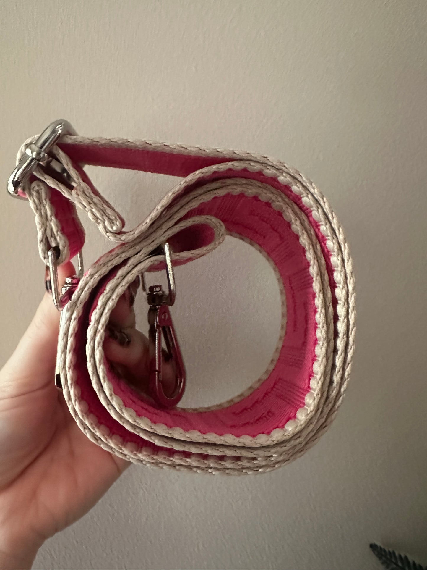 Pink and cream adjustable bag strap