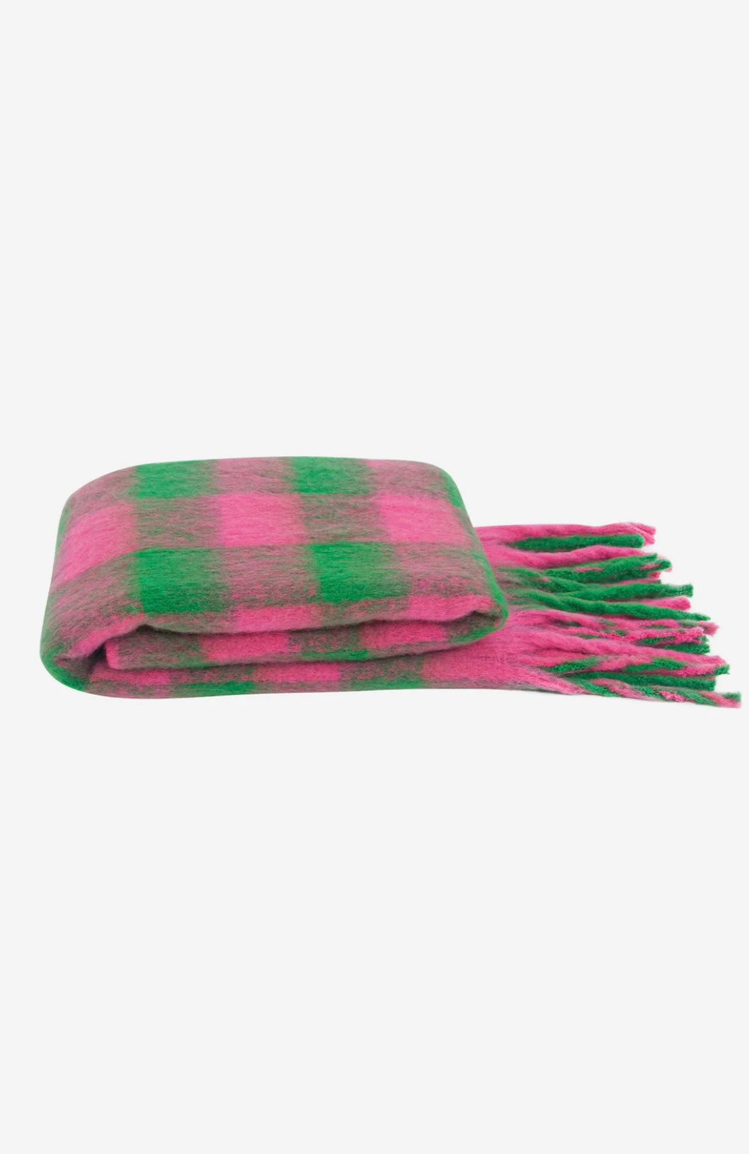 RACHEL square check scarf in green and pink
