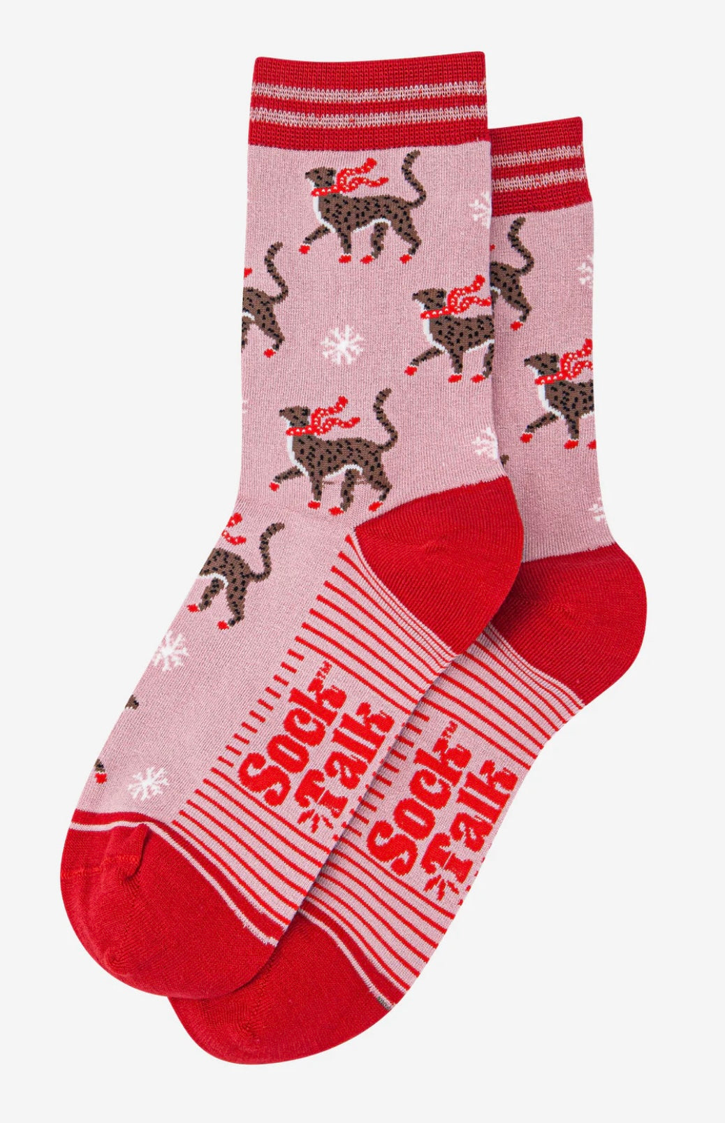 Festive cheetah socks in red and pink