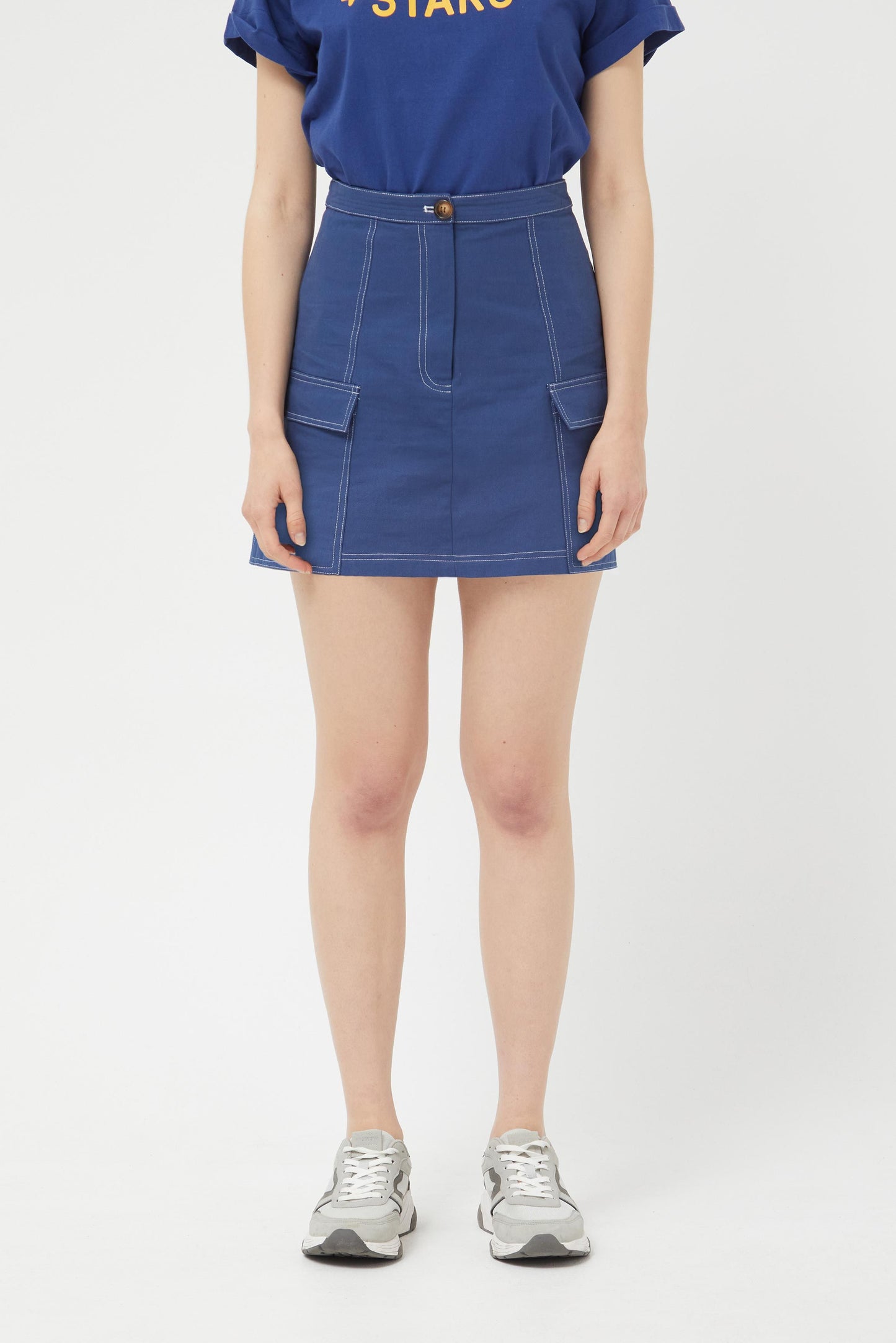 The navy contrast stitch utility style skirt