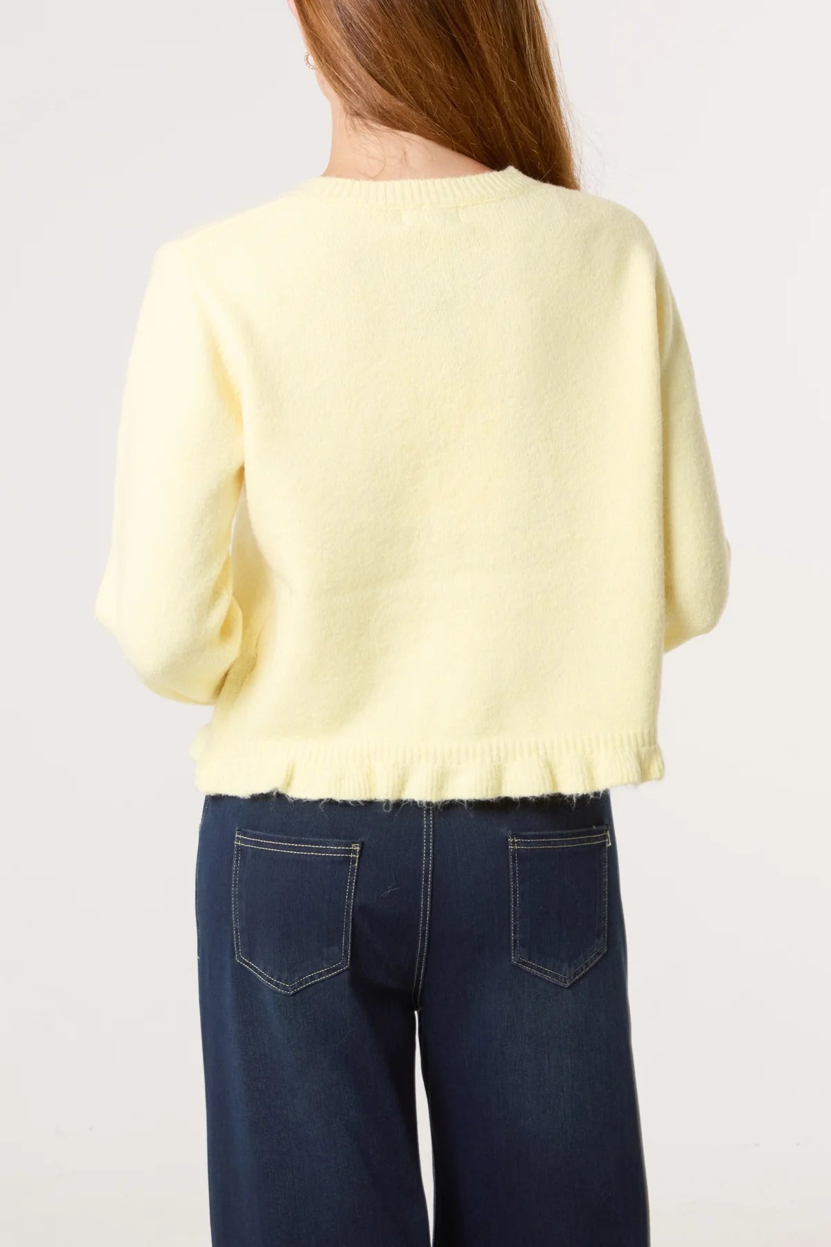 HELENA ruffle trim knit cardigan in lemon