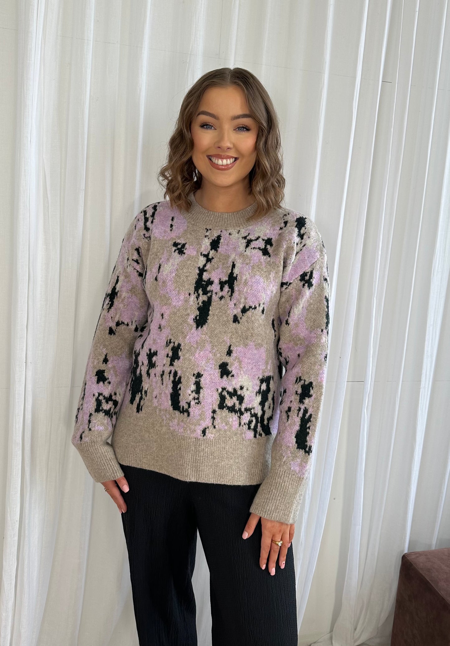 LEANNE Lilac abstract knit jumper