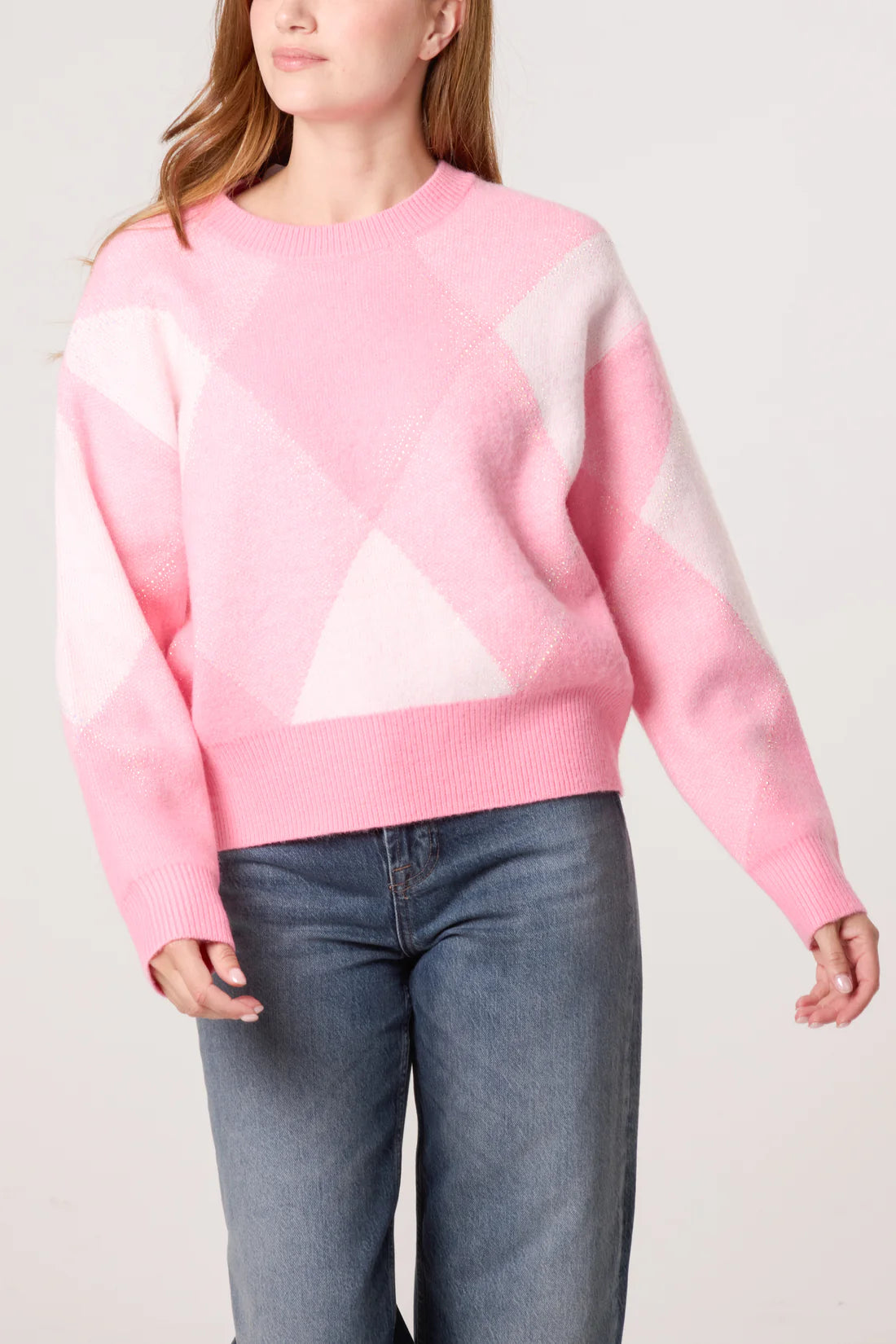 Isabella argyle knit jumper with embellished detail in pink