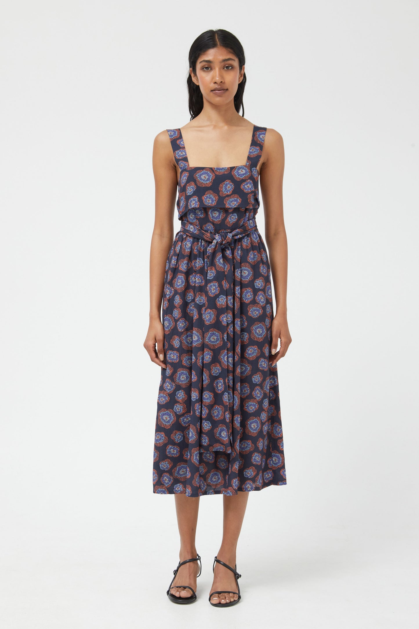 KIM printed midi dress in navy blue