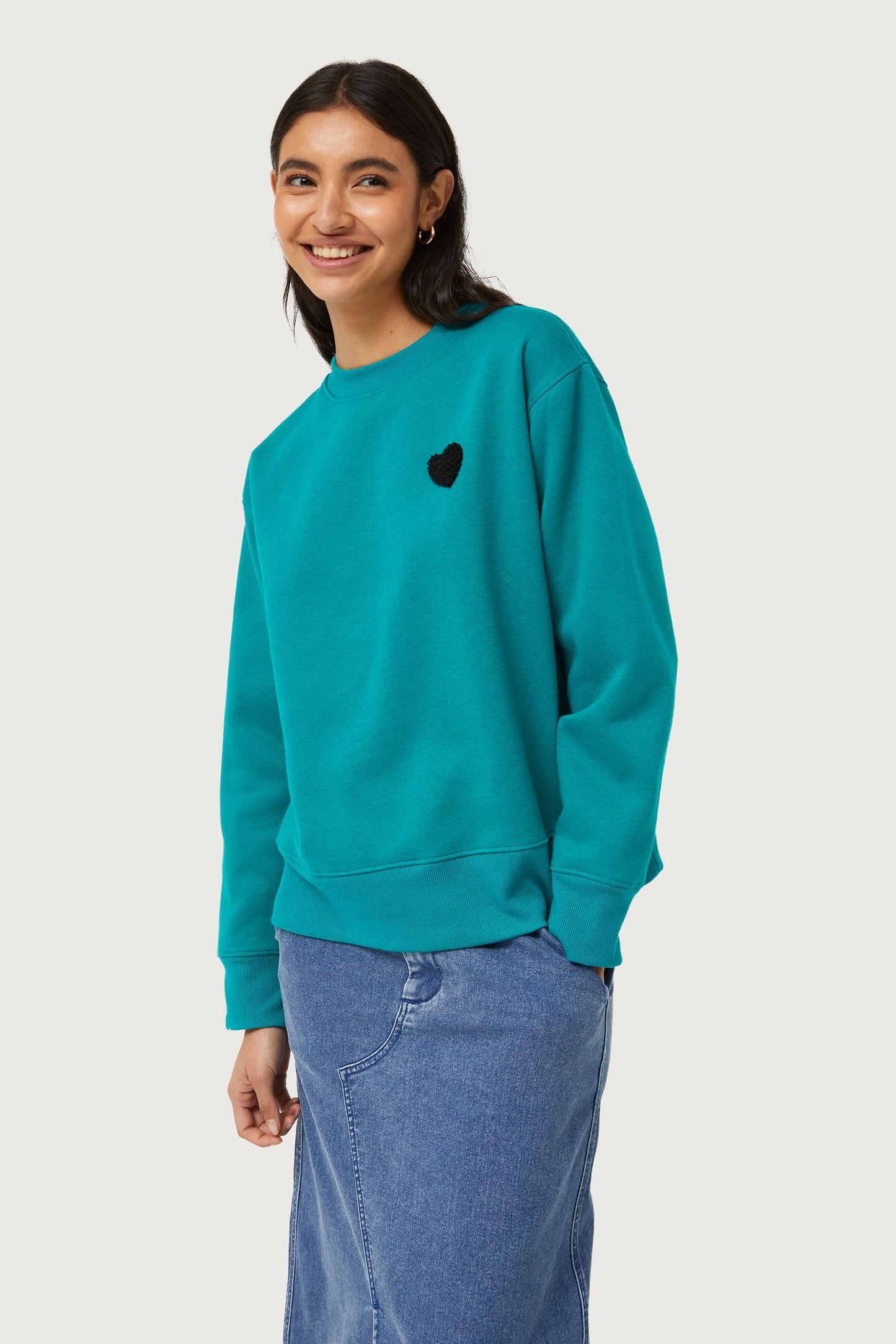 SOFIA sweater with textured heart detail in green
