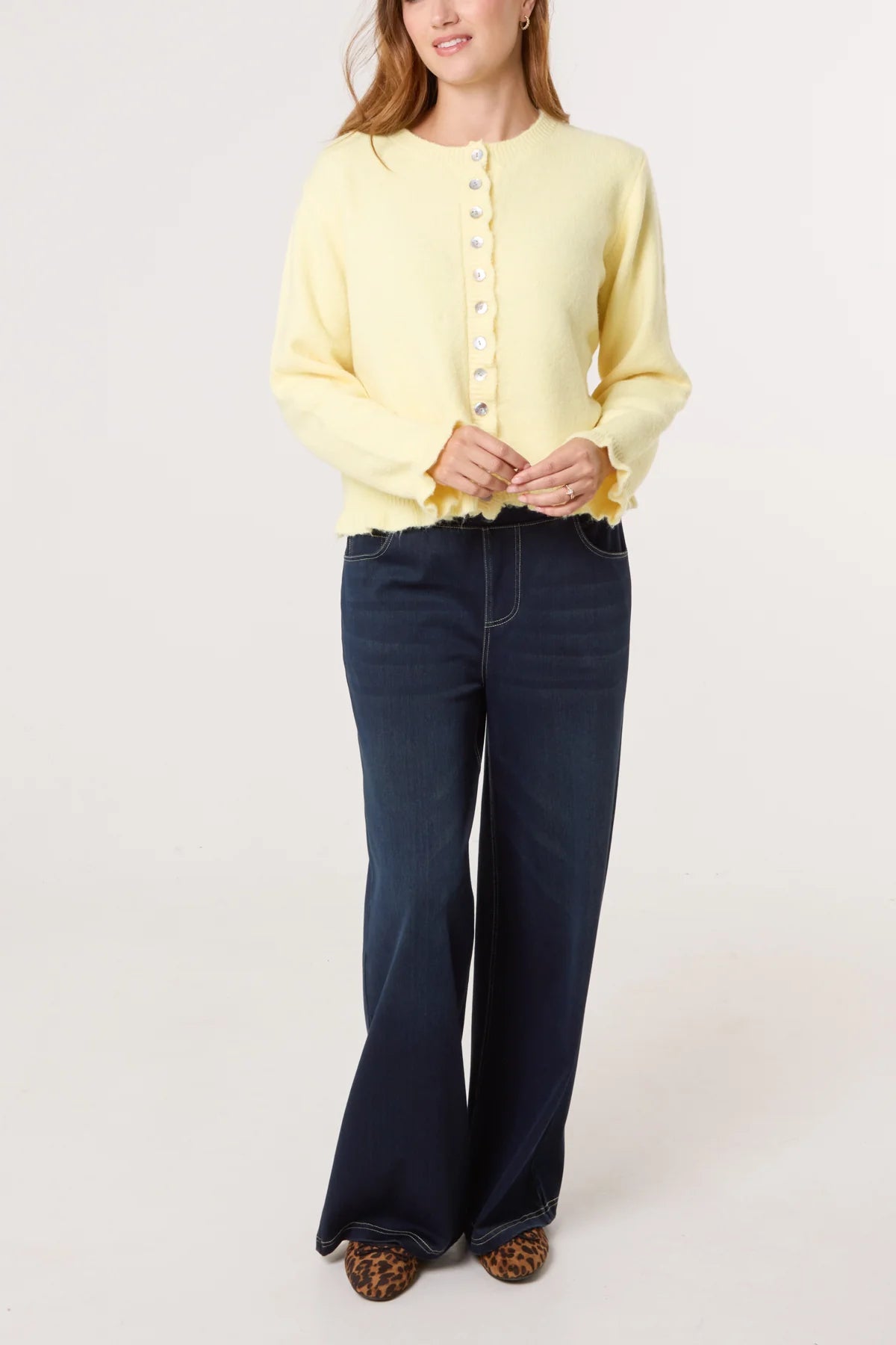 HELENA ruffle trim knit cardigan in lemon