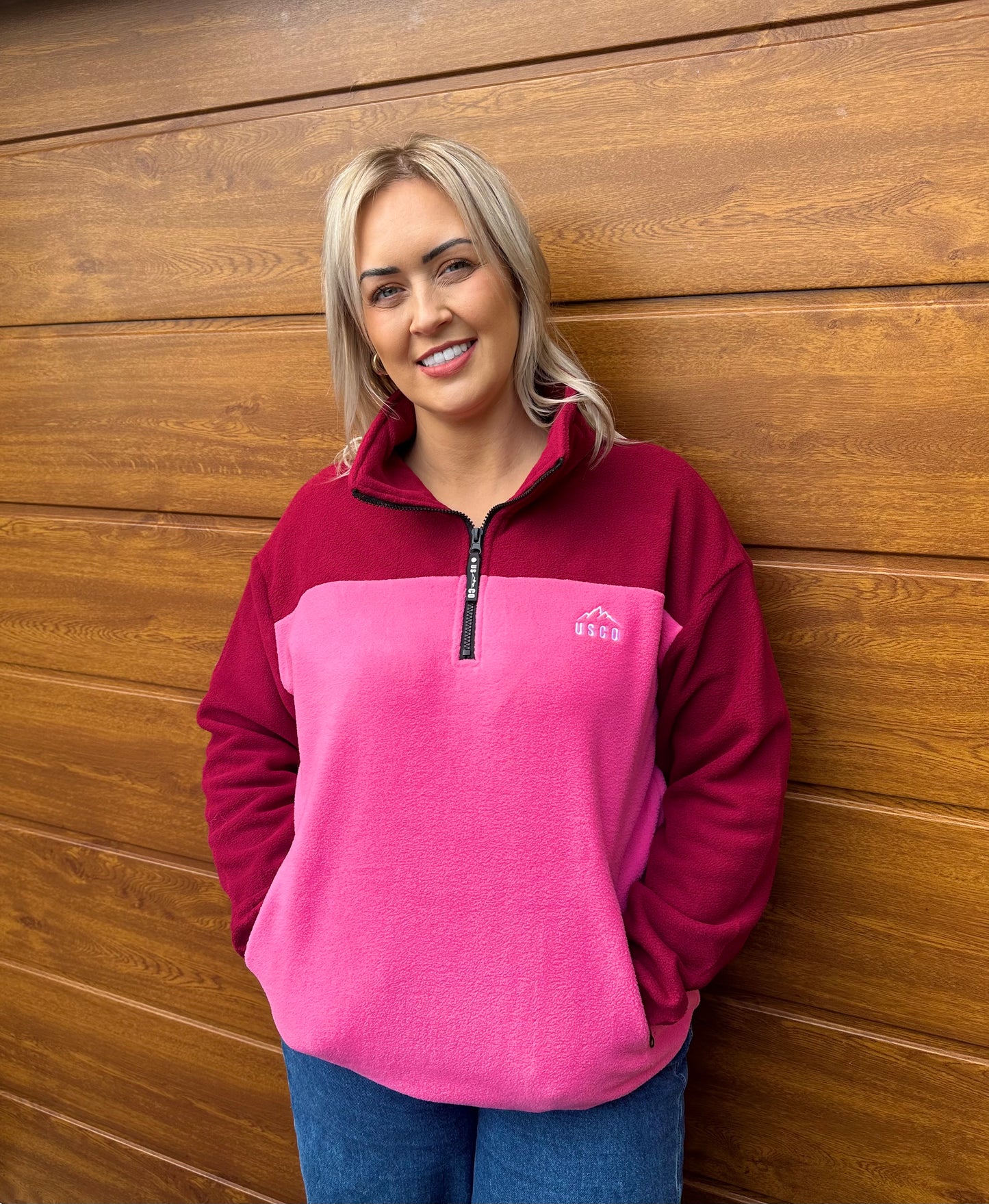 RUTH fleece in burgundy and pink