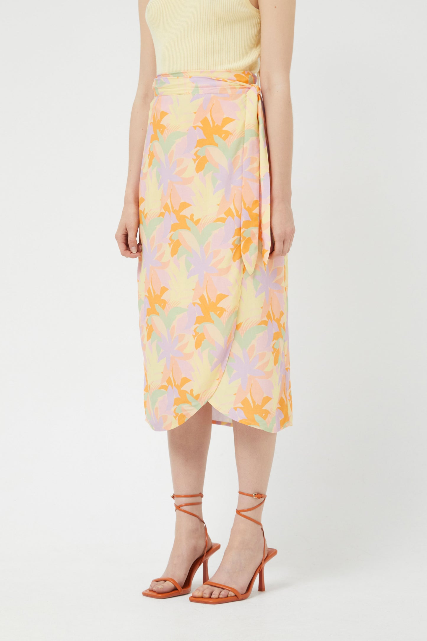 The pastel leaf print wrap skirt