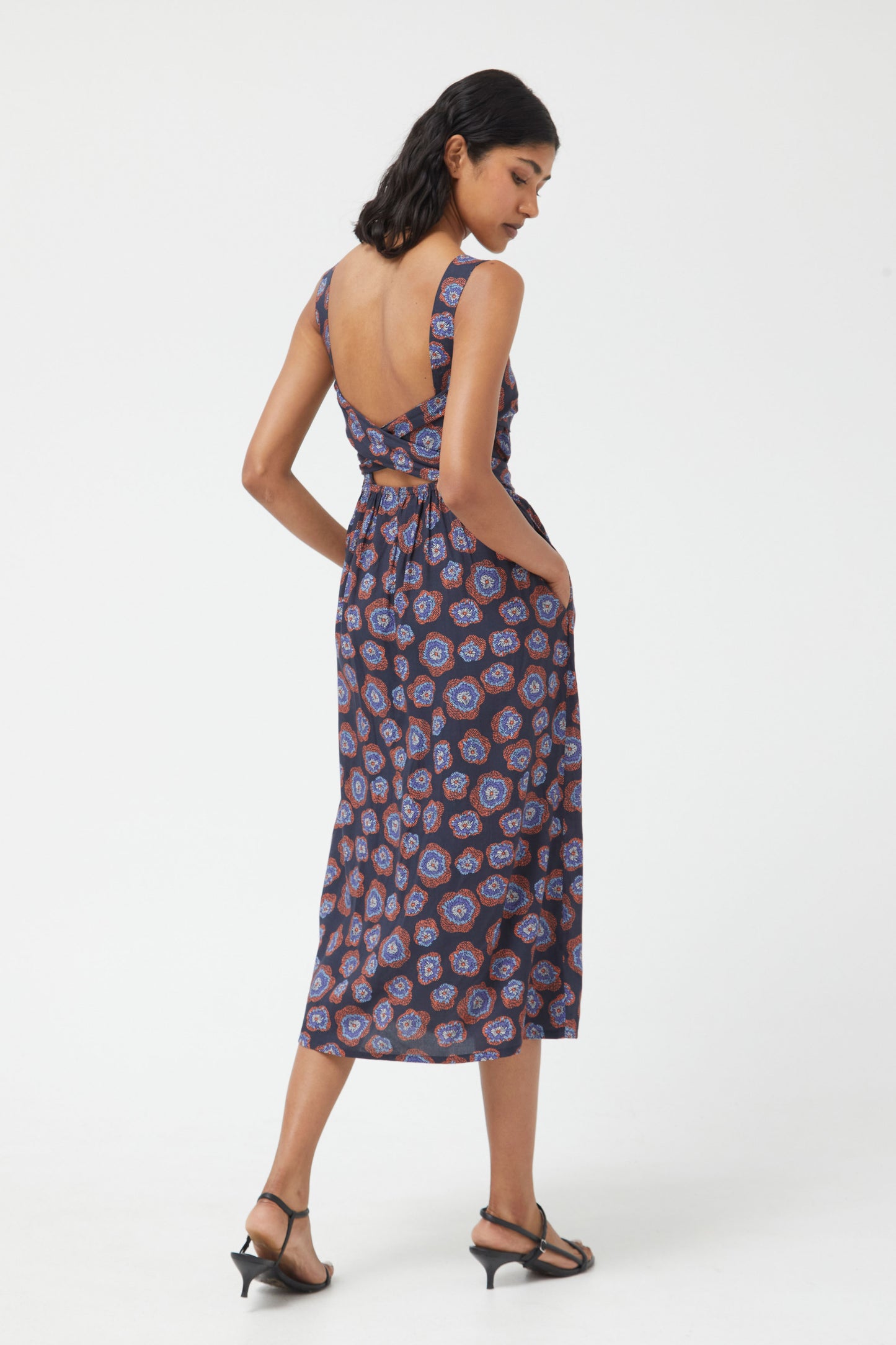 KIM printed midi dress in navy blue