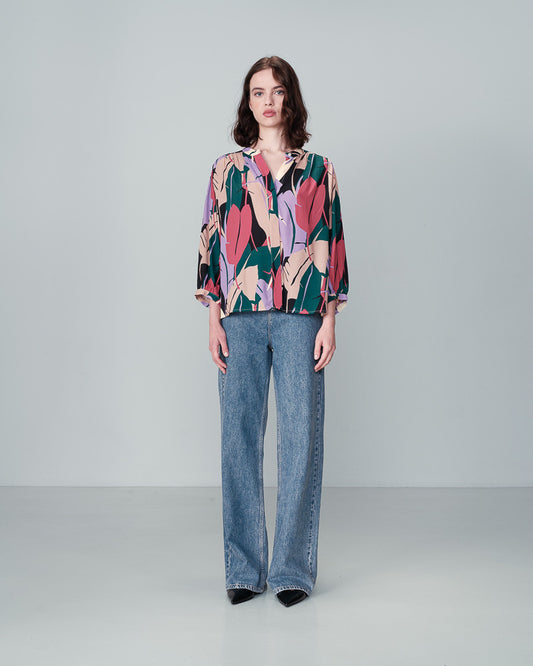 AUTUMN multicolored leaf print blouse