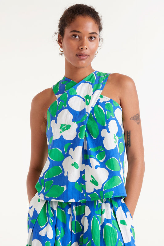 MANDI blue and green crossover top