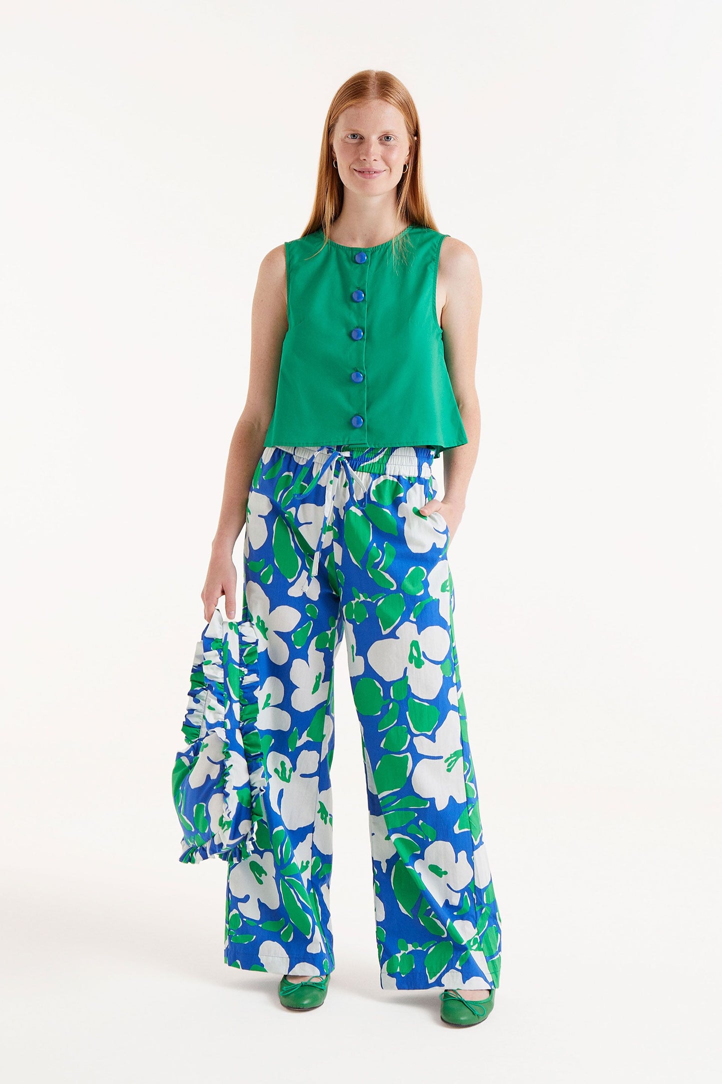 The MANDI blue and green floral trousers