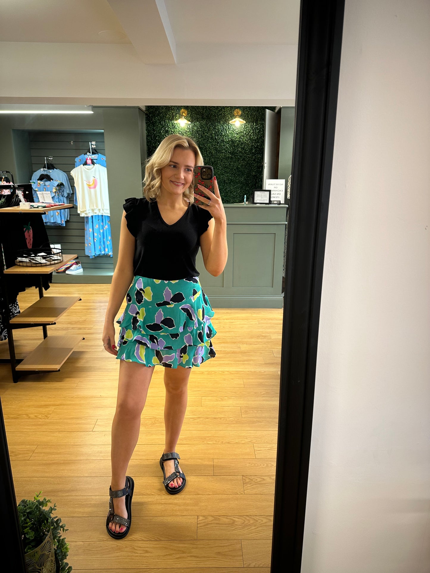 JOY turquoise and lilac floral skirt