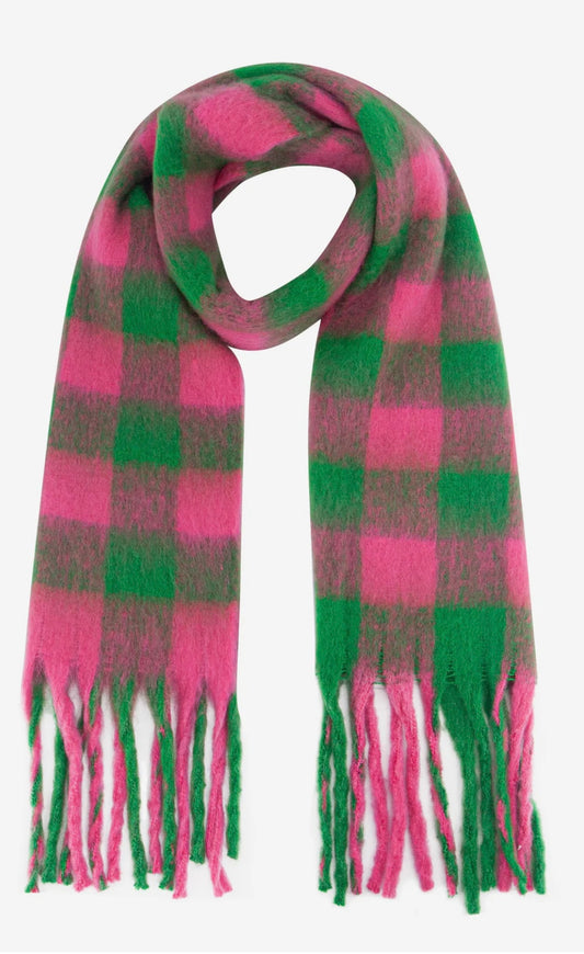 RACHEL square check scarf - green and pink