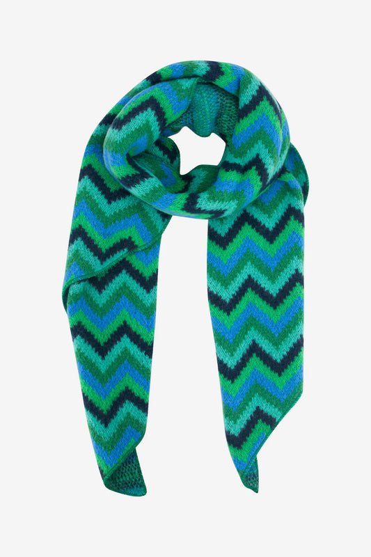 KIRA zig zag blanket scarf in green and blue