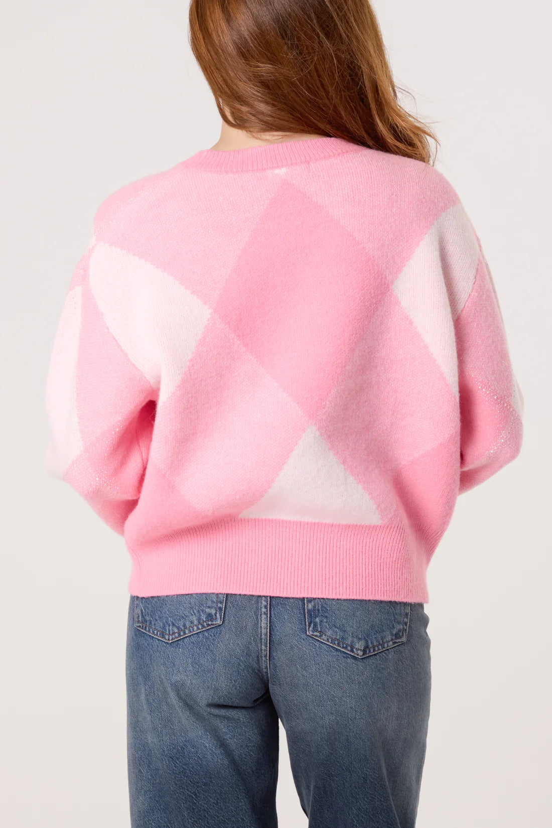 Isabella argyle knit jumper with embellished detail in pink