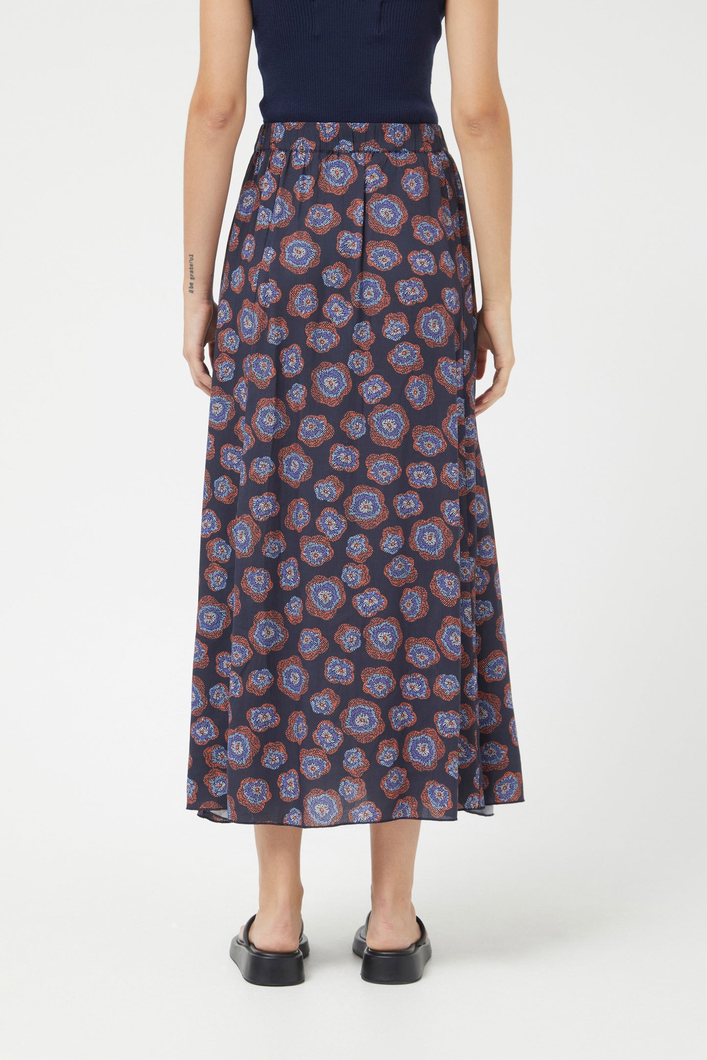 KIM printed midaxi skirt in navy blue
