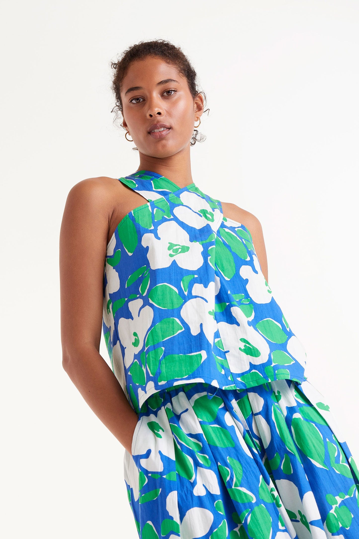 MANDI blue and green crossover top