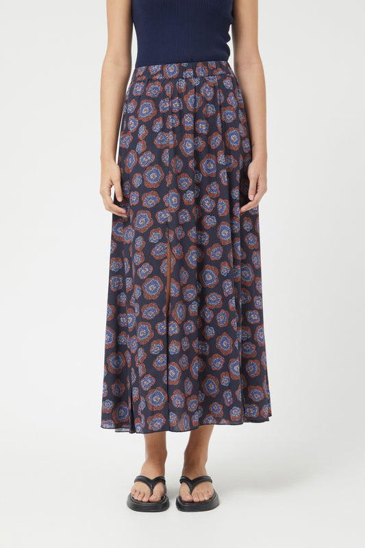 KIM printed midaxi skirt in navy blue