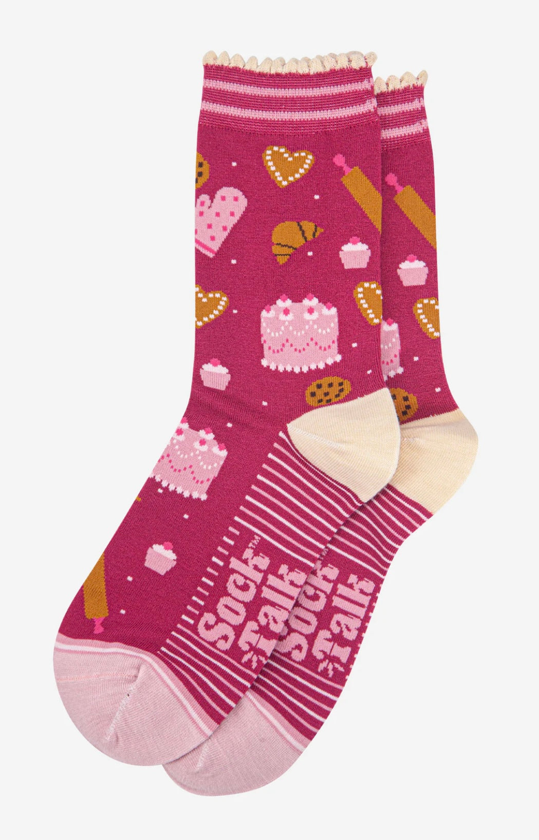 Cakes and croissant socks in raspberry pink