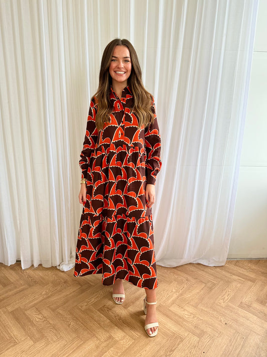 WREN orange and brown shirt style midi dress