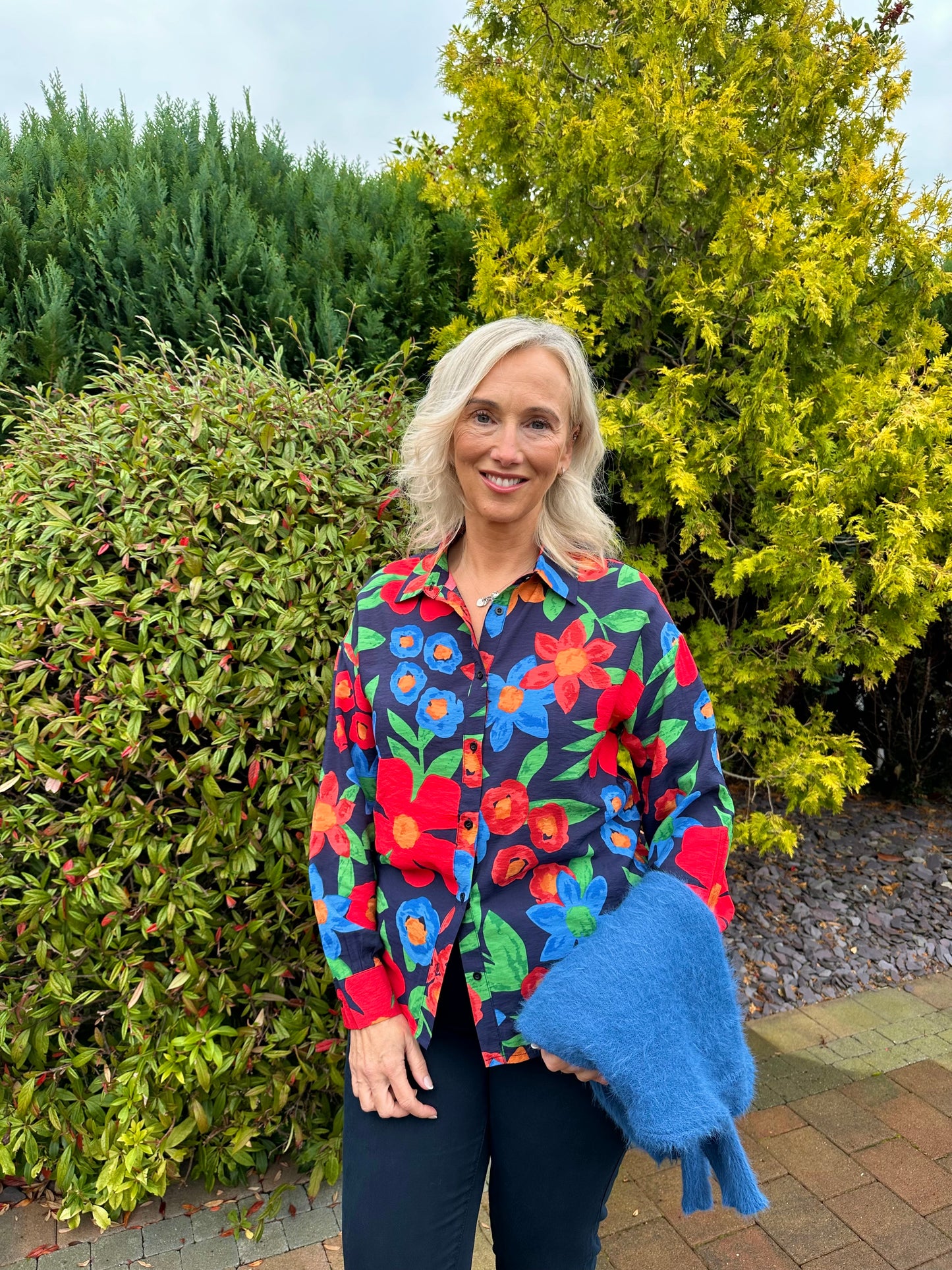 JUDITH navy multicolour floral shirt style blouse