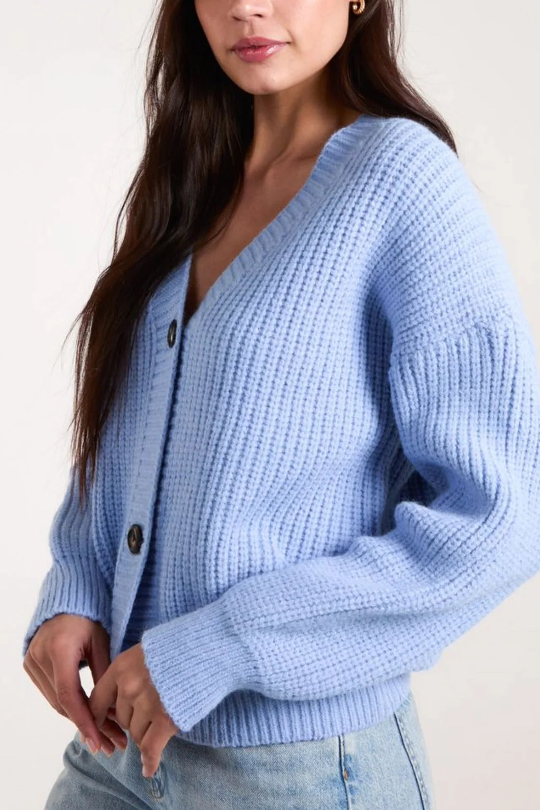 Ivy button up knit cardigan in powder blue