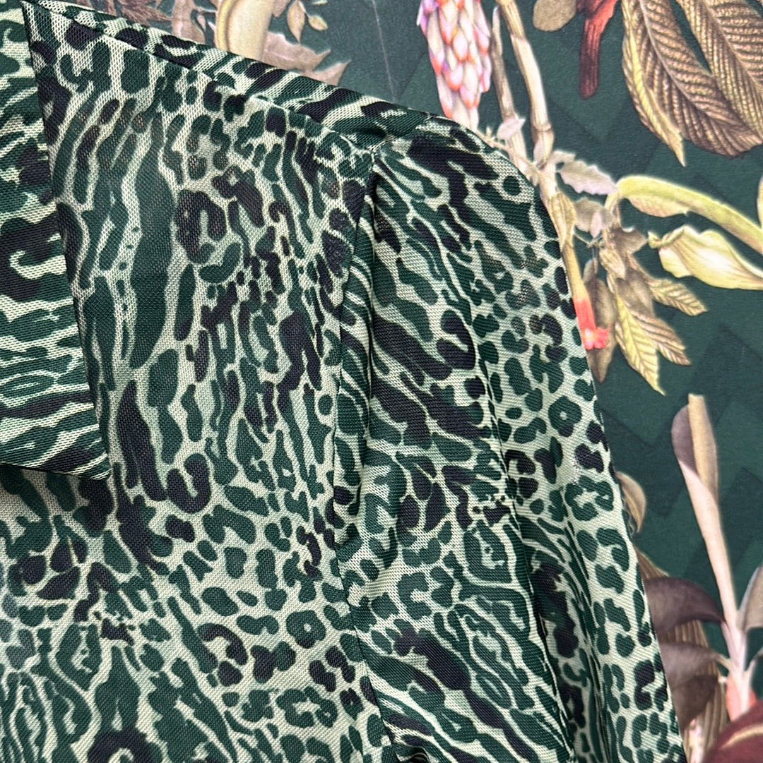 JOSIE green leopard mesh shirt top