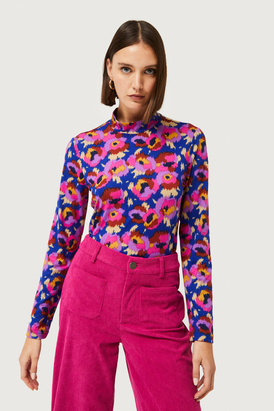 ZARA blue and pink abstract stretch top