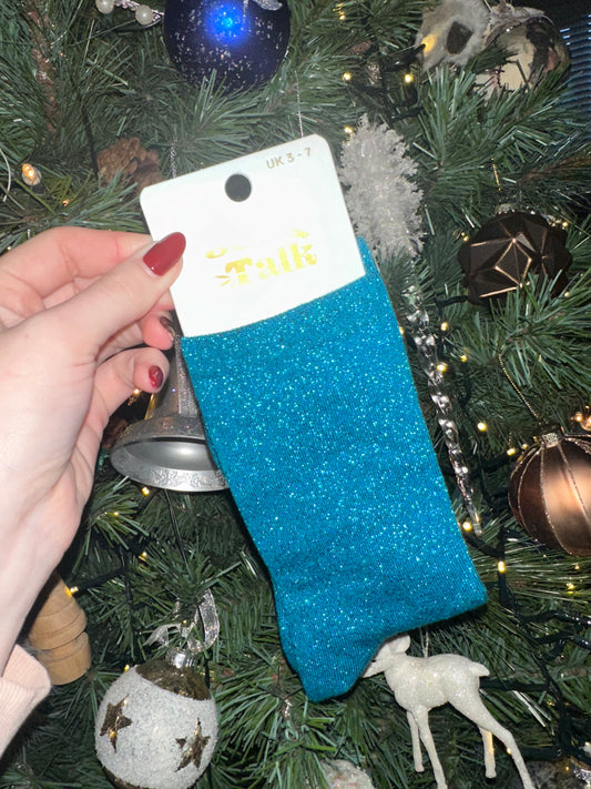 The teal blue sparkly socks