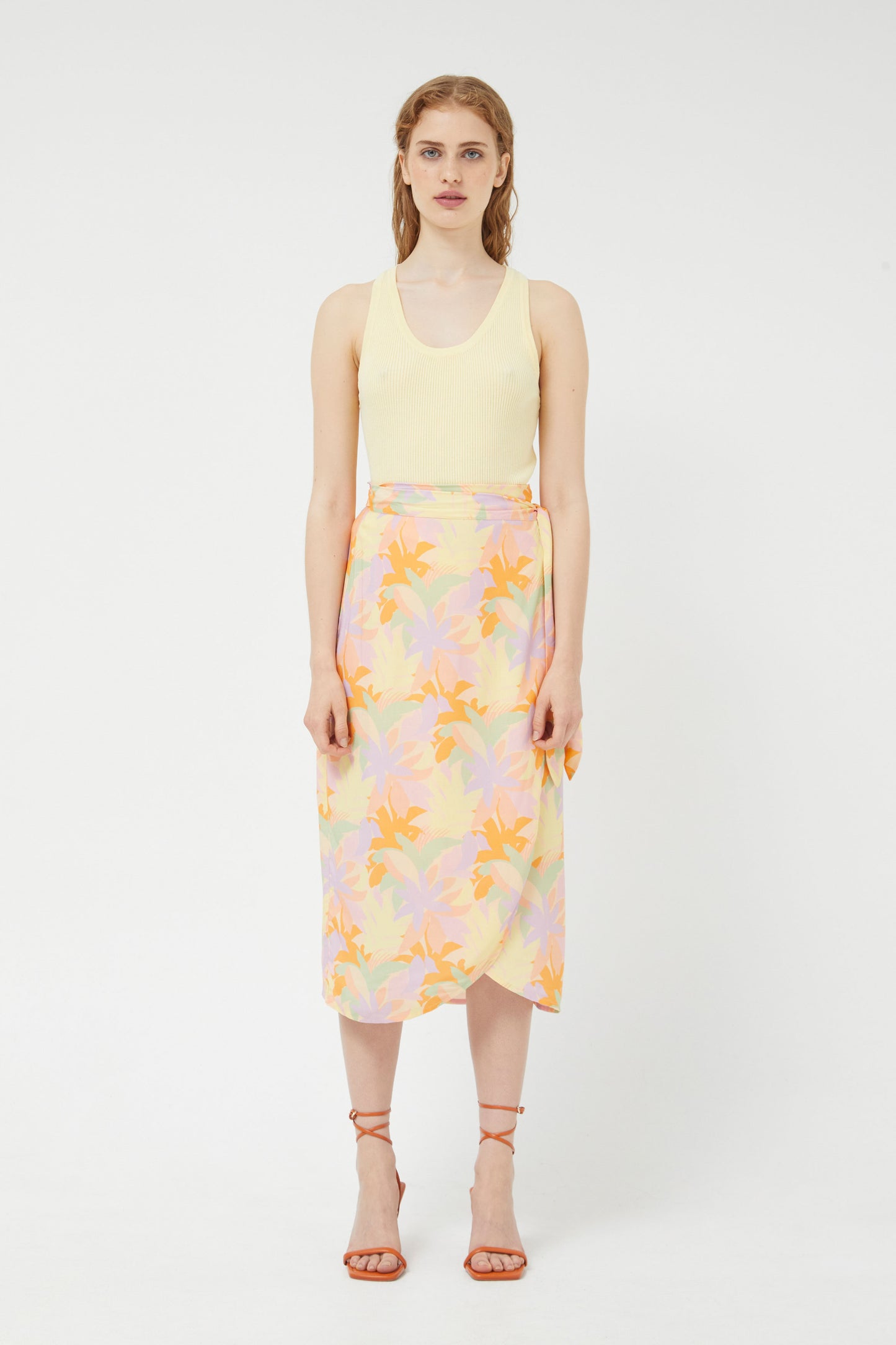 The pastel leaf print wrap skirt