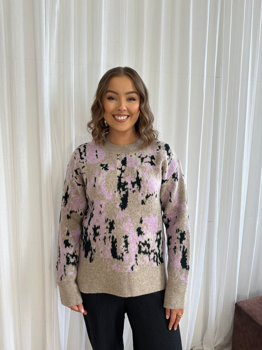 LEANNE Lilac abstract knit jumper