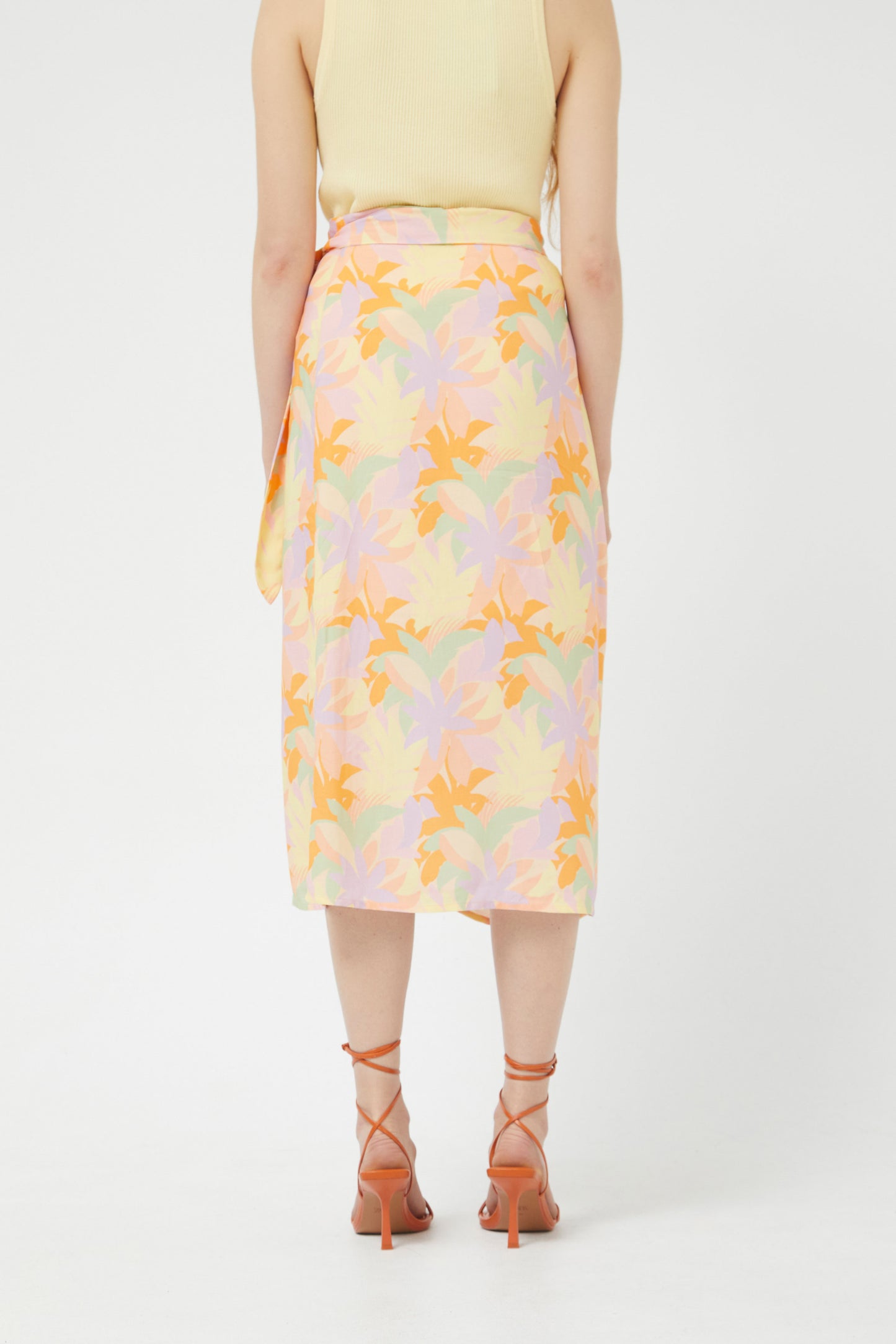 The pastel leaf print wrap skirt