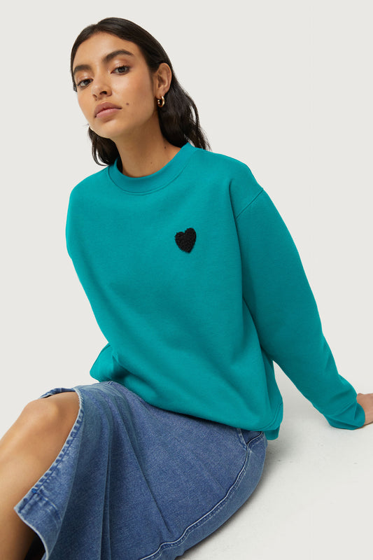 SOFIA sweater with textured heart detail in green