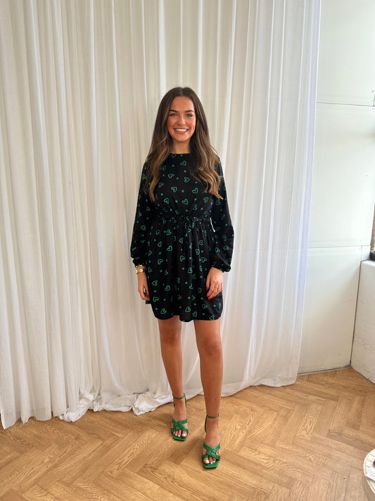 SOFIA dress (black with green hearts)