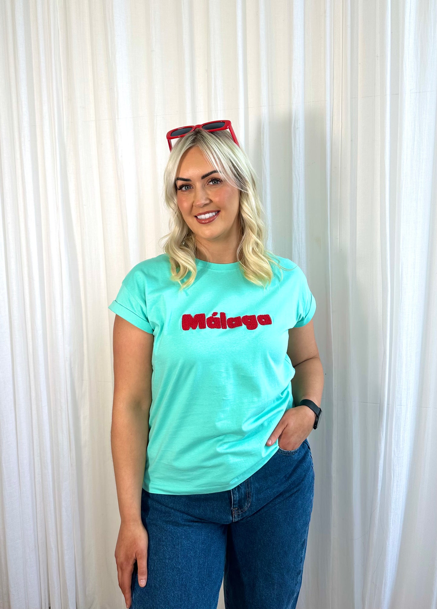 MALAGA textured motif t-shirt in aqua blue