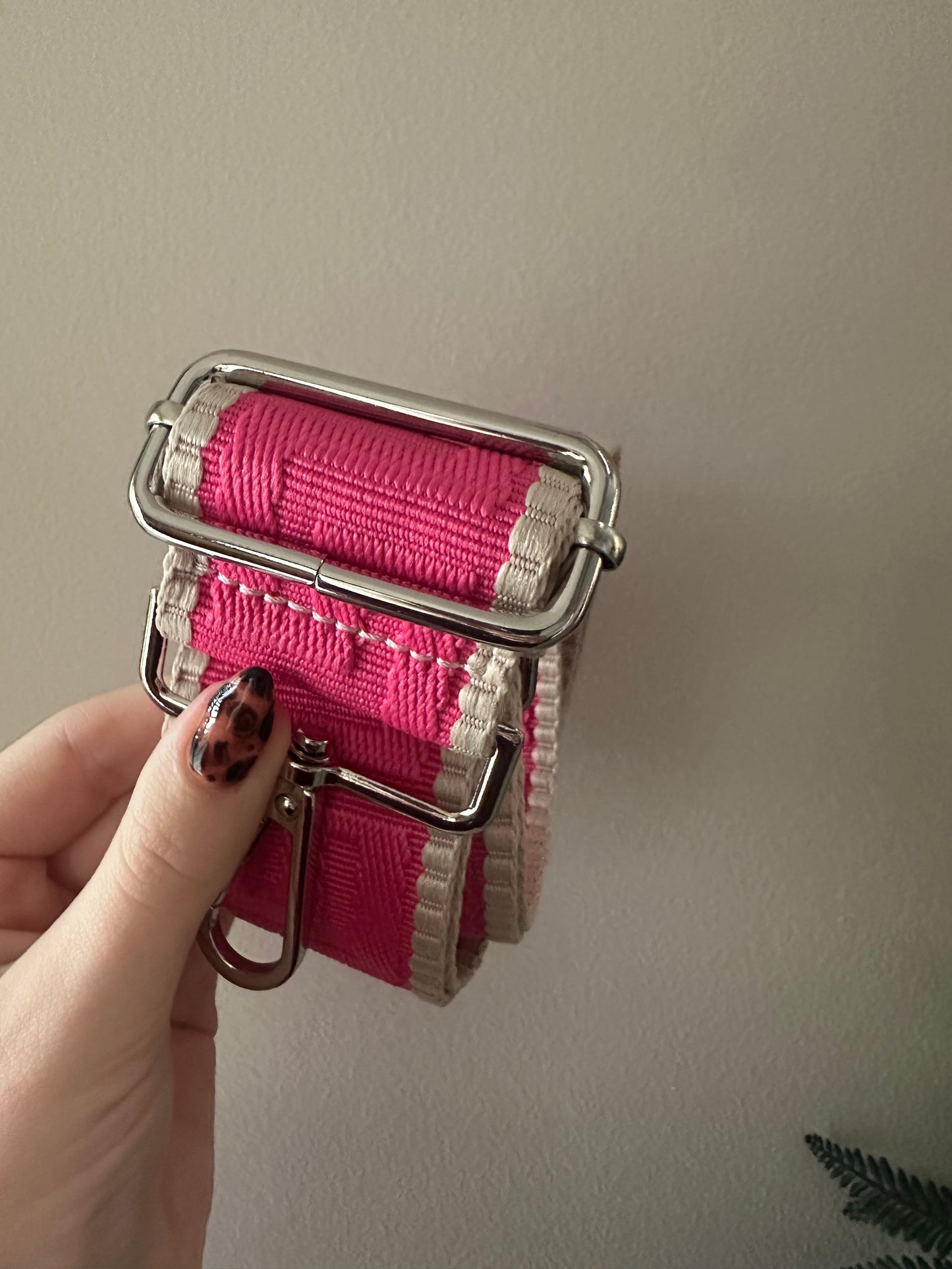 Pink and cream adjustable bag strap