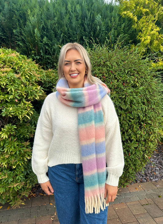 ANYA pastel stripe soft tassel scarf