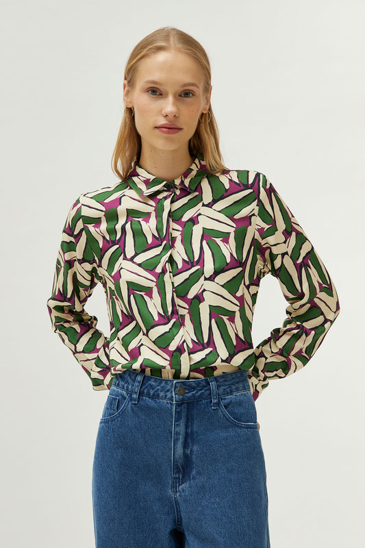 The green and purple geometric floral shirt