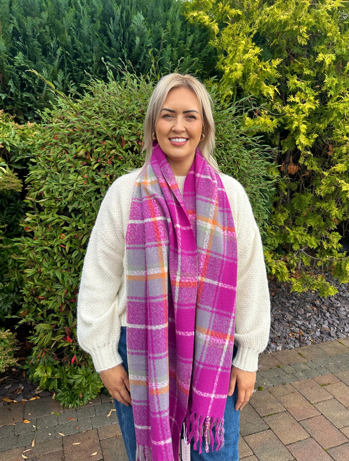 KESHA magenta check scarf